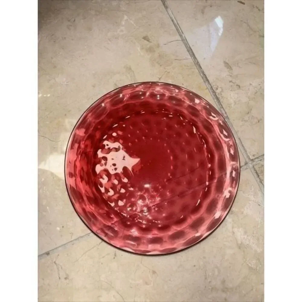 GLASS  DOME CHEESE Butter DESSERT COVERED DISH 7x9” Cranberry Clear Birds Trees